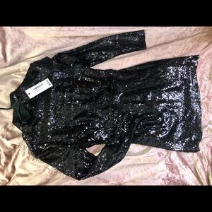 Black long sleeve sequined dress